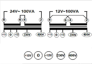 Manovre trasformatore monofase 100VA 12V 24V
